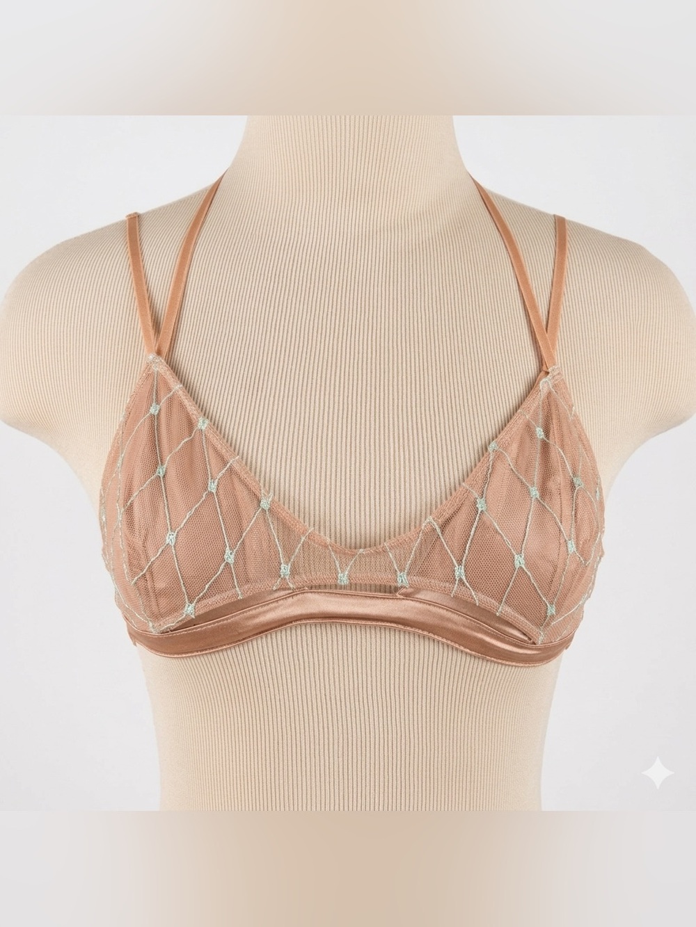 For Love and Lemons “Burlesque Fishnet Sporty Bra” Sheer Embroidered Bralette XS
